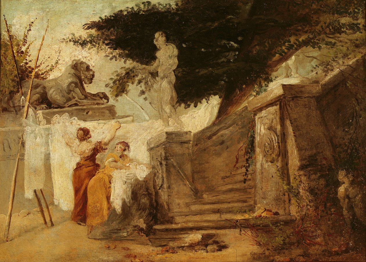 庭の洗濯婦、1756-61年頃 作： ヒューバート・ロバート