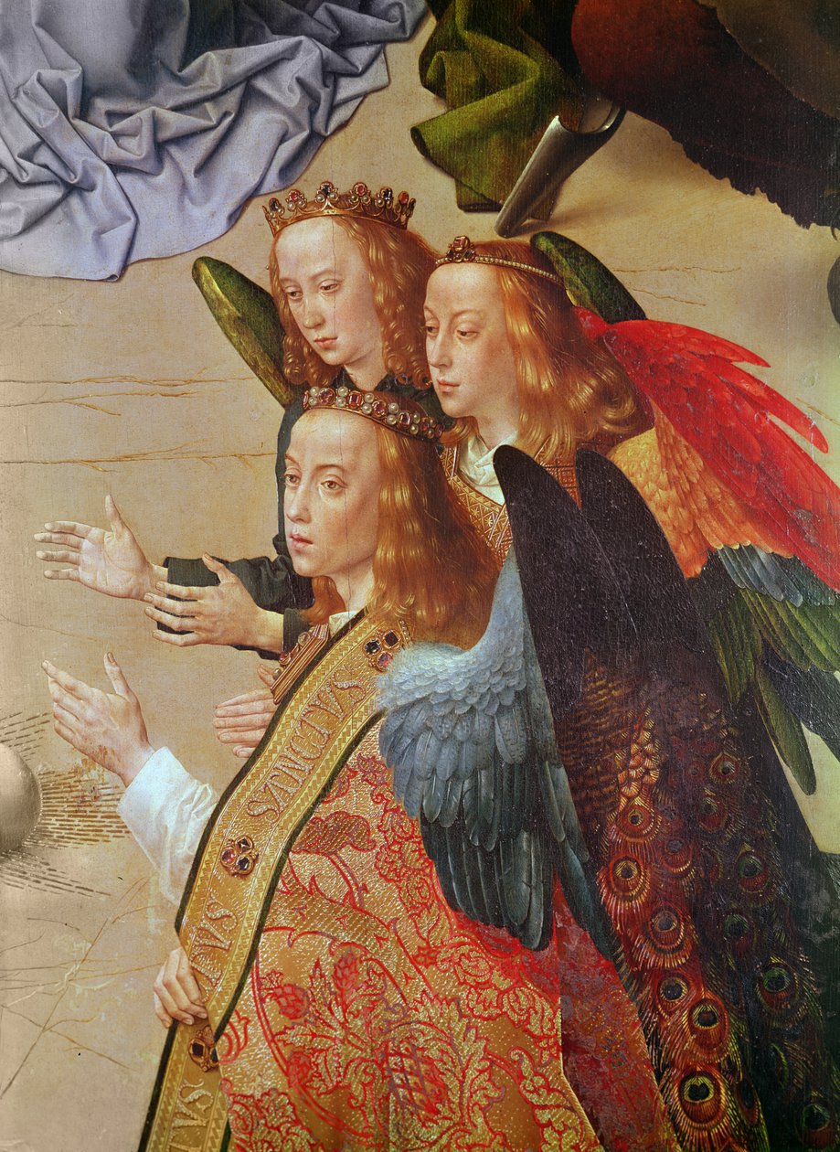 ポルティナリ祭壇画、中央パネル（右側の天使の詳細）、c.1479 作： ヒューゴ・ファン・デル・ゴス
