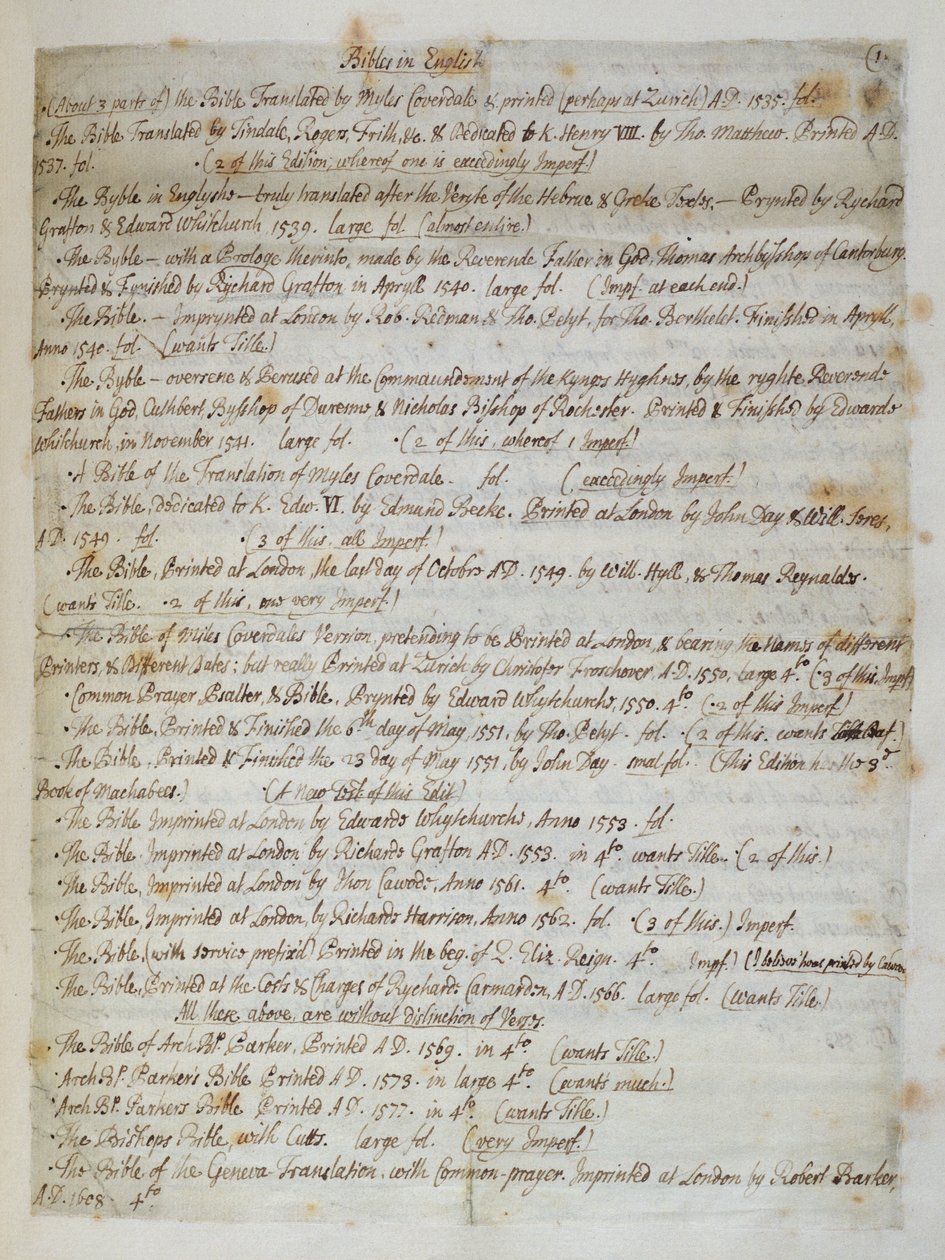 Ms.CF57セントポールズ大聖堂の聖書のカタログ、1707年 作： ハンフリー・ワンリー