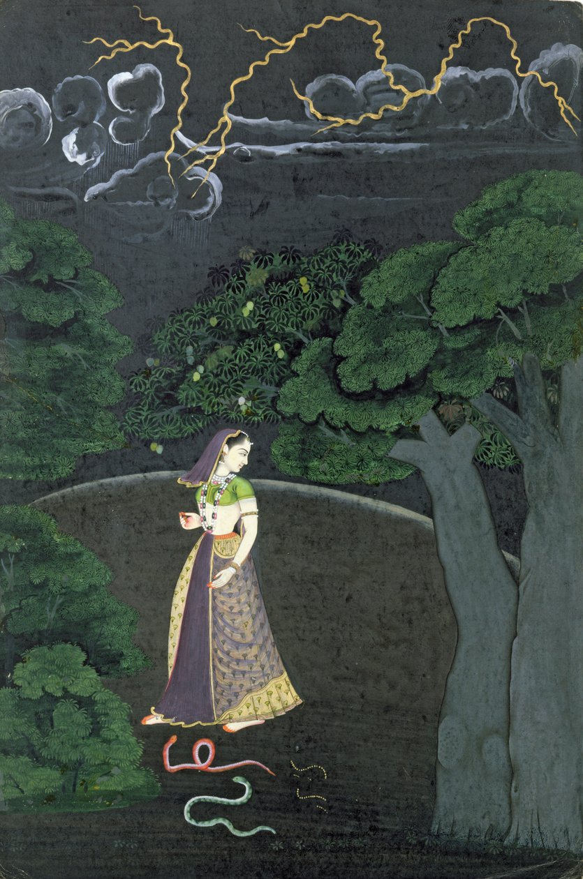 トリストに向かう途中の女性、ギュラー、1760年頃 作： インドの学校