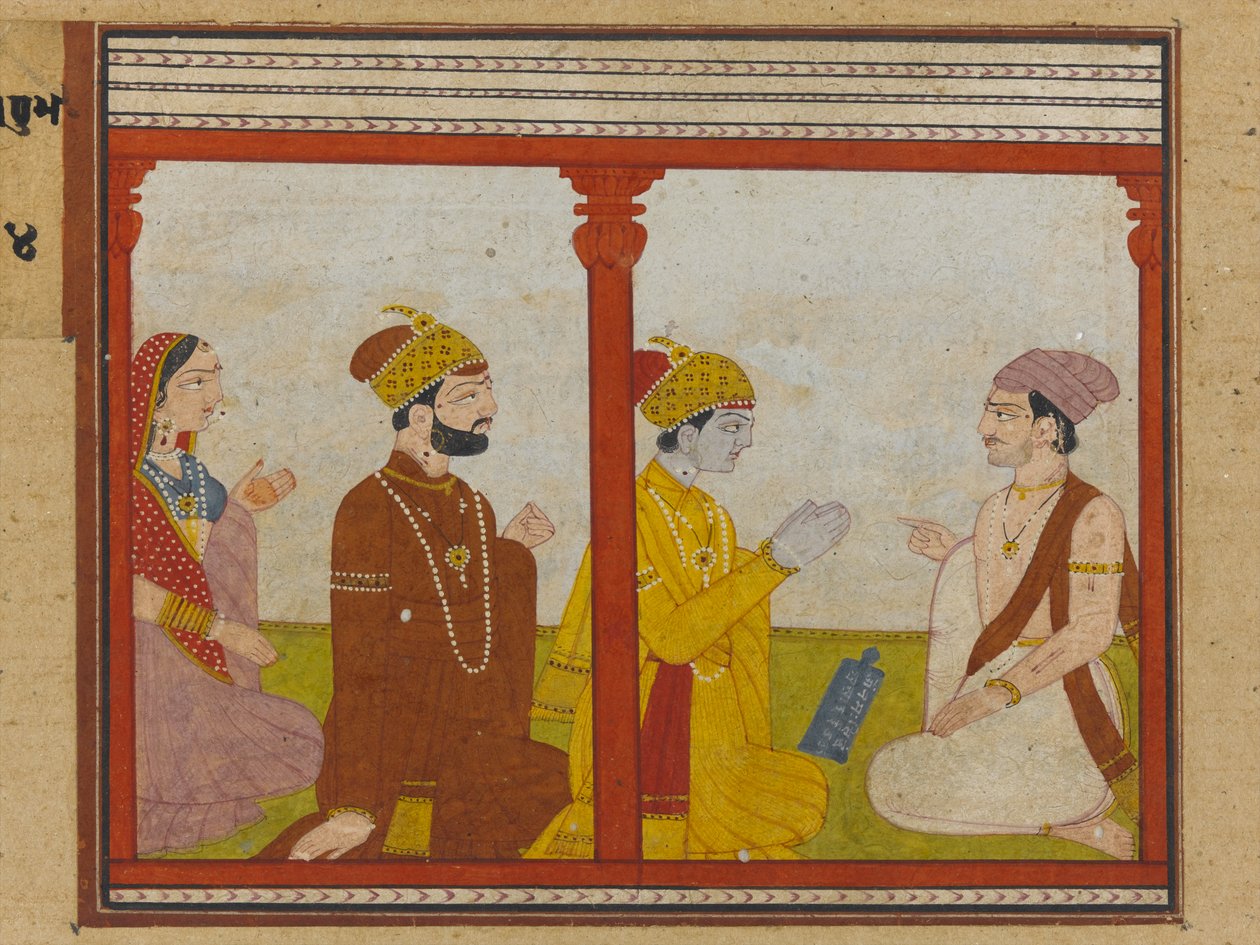 マドゥマラティシリーズのイラスト、c.1799（紙に不透明なトイレと金） 作： インドの学校