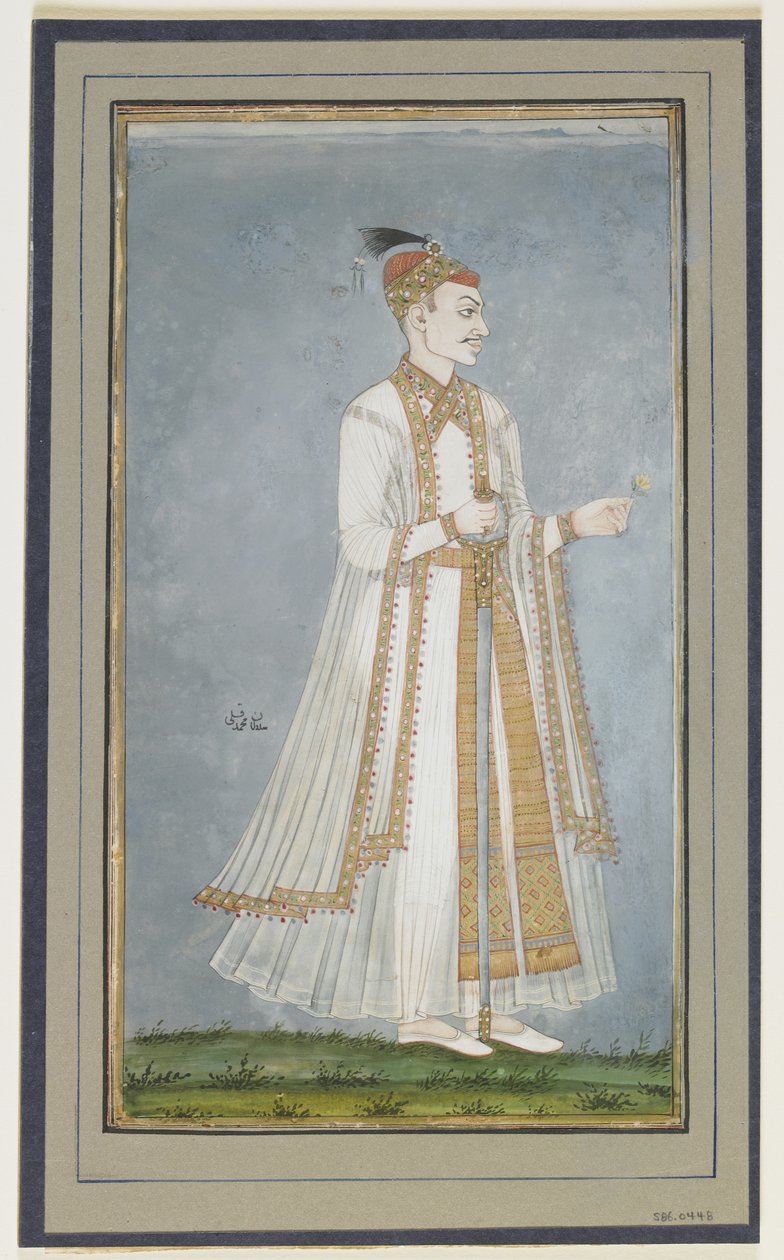 Muhammad-Quli Qutbshah、絵画付きアルバムフォリオ、1900年頃 作： インドの学校