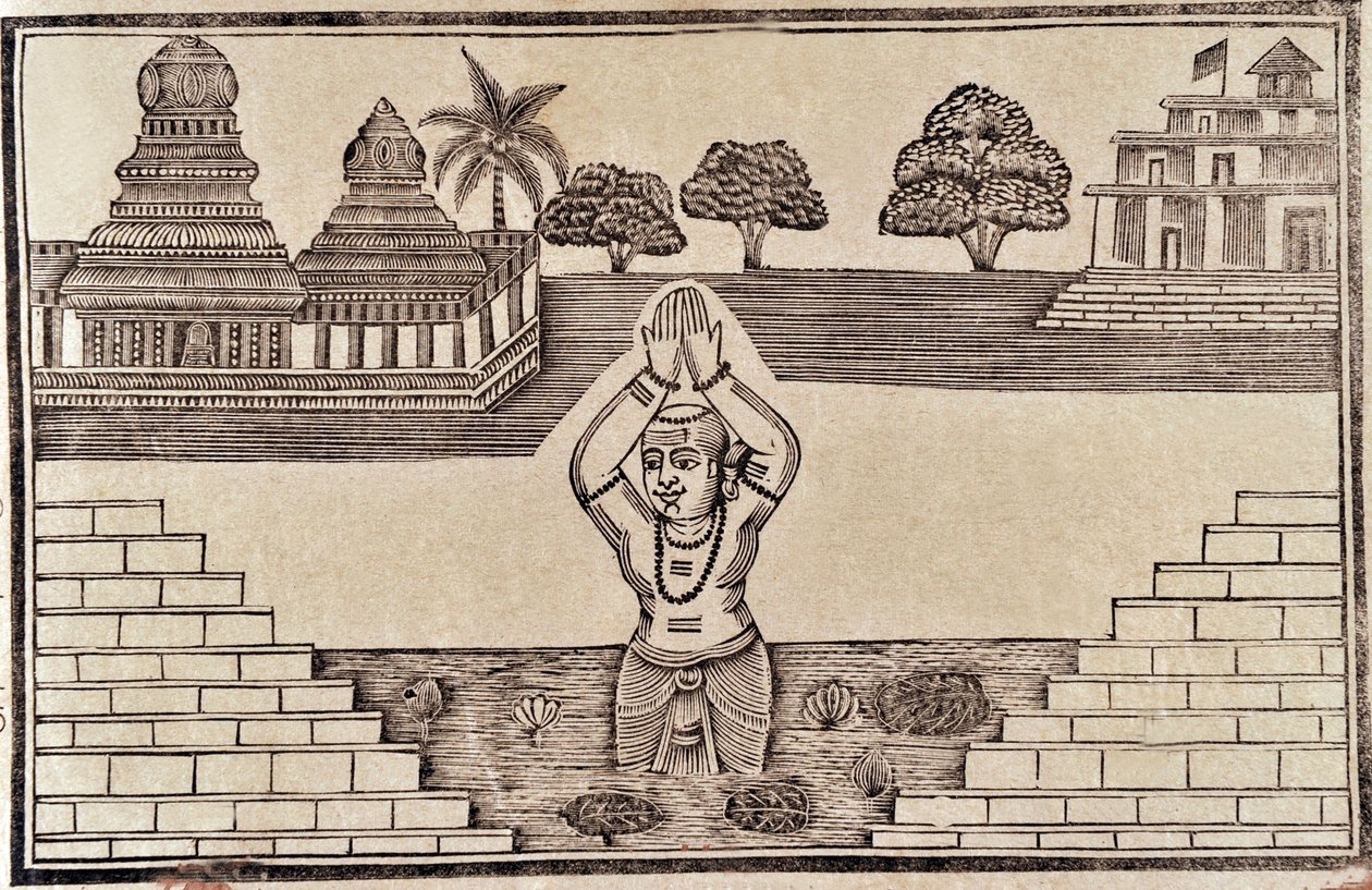 川の情景（版画） 作： インドの学校