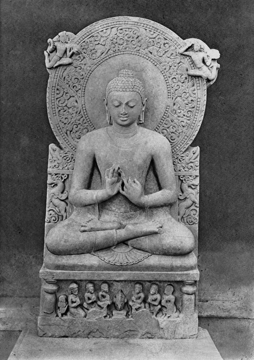 教えの仏陀（ダーマクラ・ムドラ）（砂岩 作： インドの学校