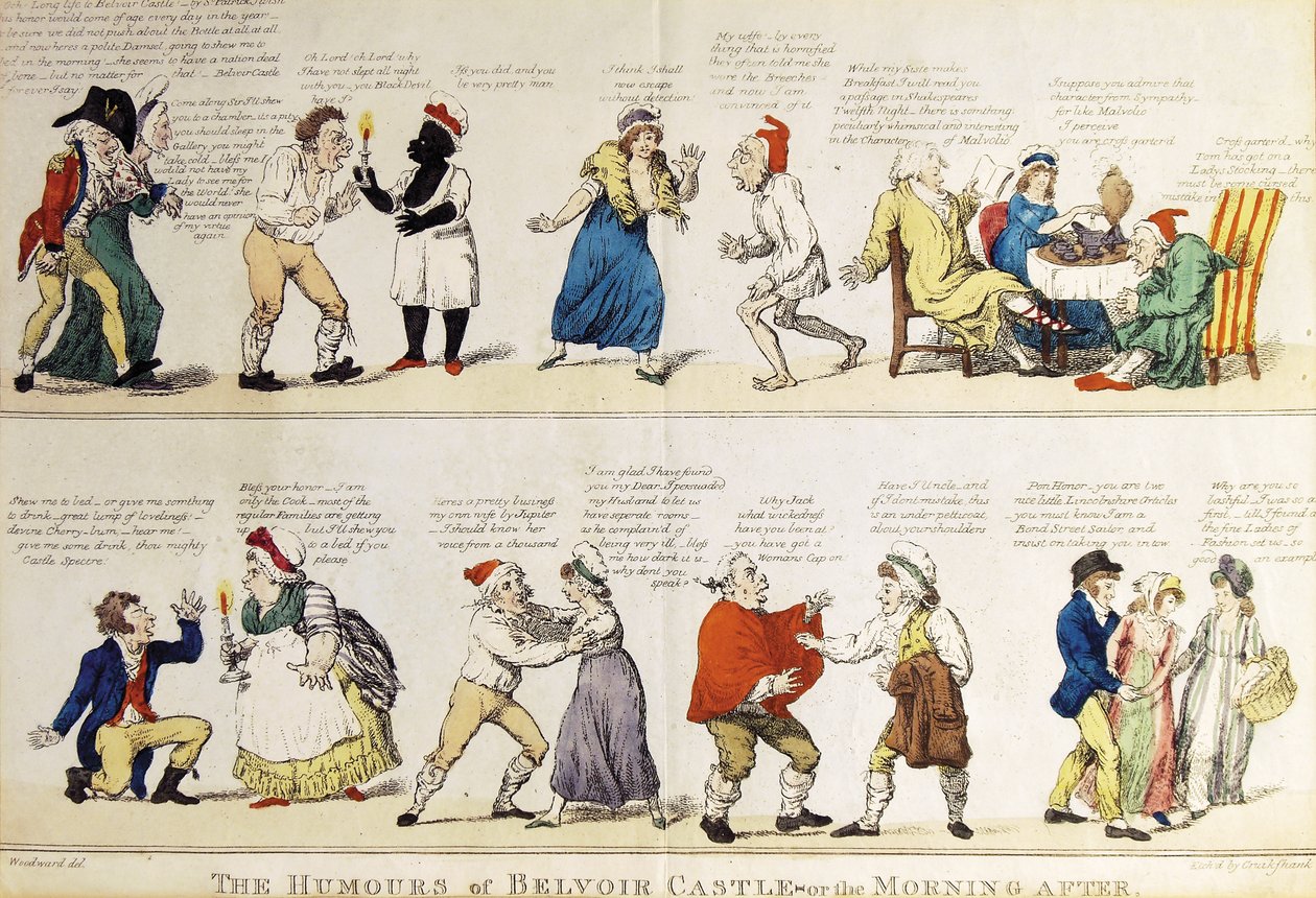 1799年にラトランド公爵の亡命した成人式パーティーを描いた風刺画 作： アイザック・クルシャンク