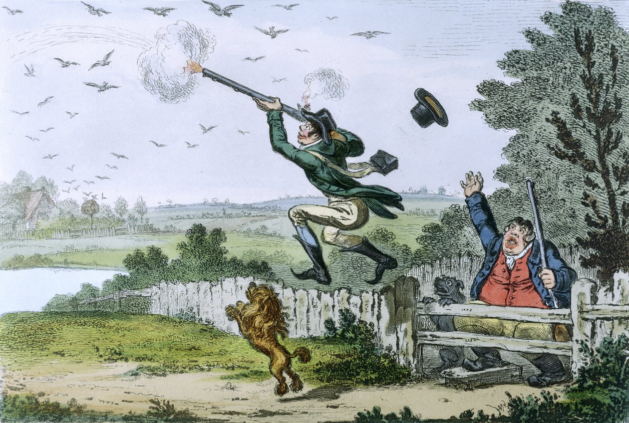 Cockney Sportsmen：Shooting Flying、engraved by James Gillray（1757-1815）1800（手描きのエッチング） 作： アイザックロバートクルックシャンク