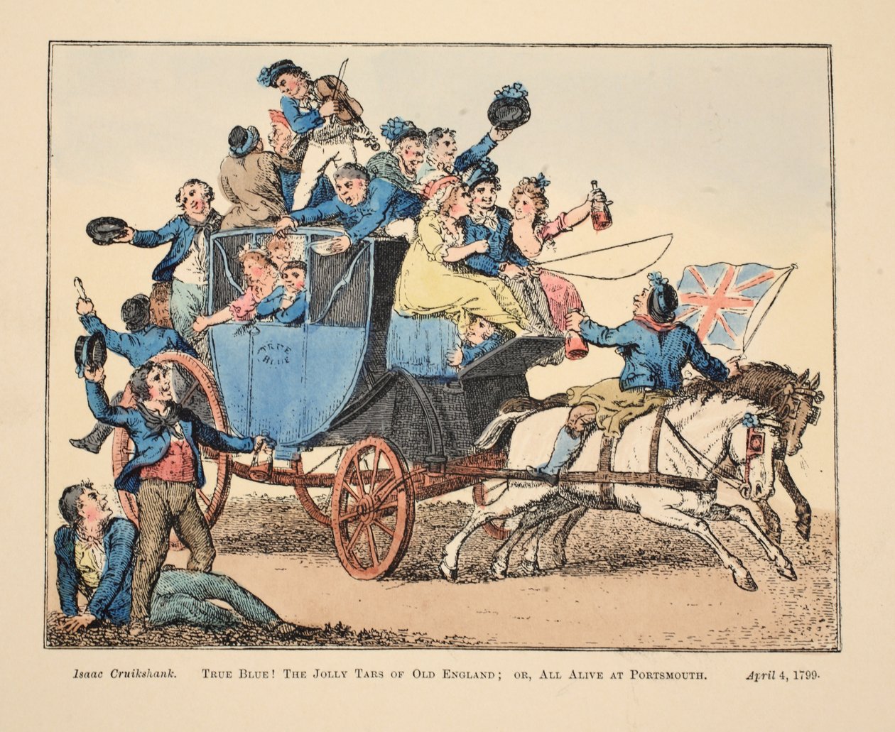 トゥルーブルー！オールドイングランドのジョリータール。または、ポーツマス、パブでオールアライブ。 1799年（手描きの彫刻） 作： アイザックロバートクルックシャンク