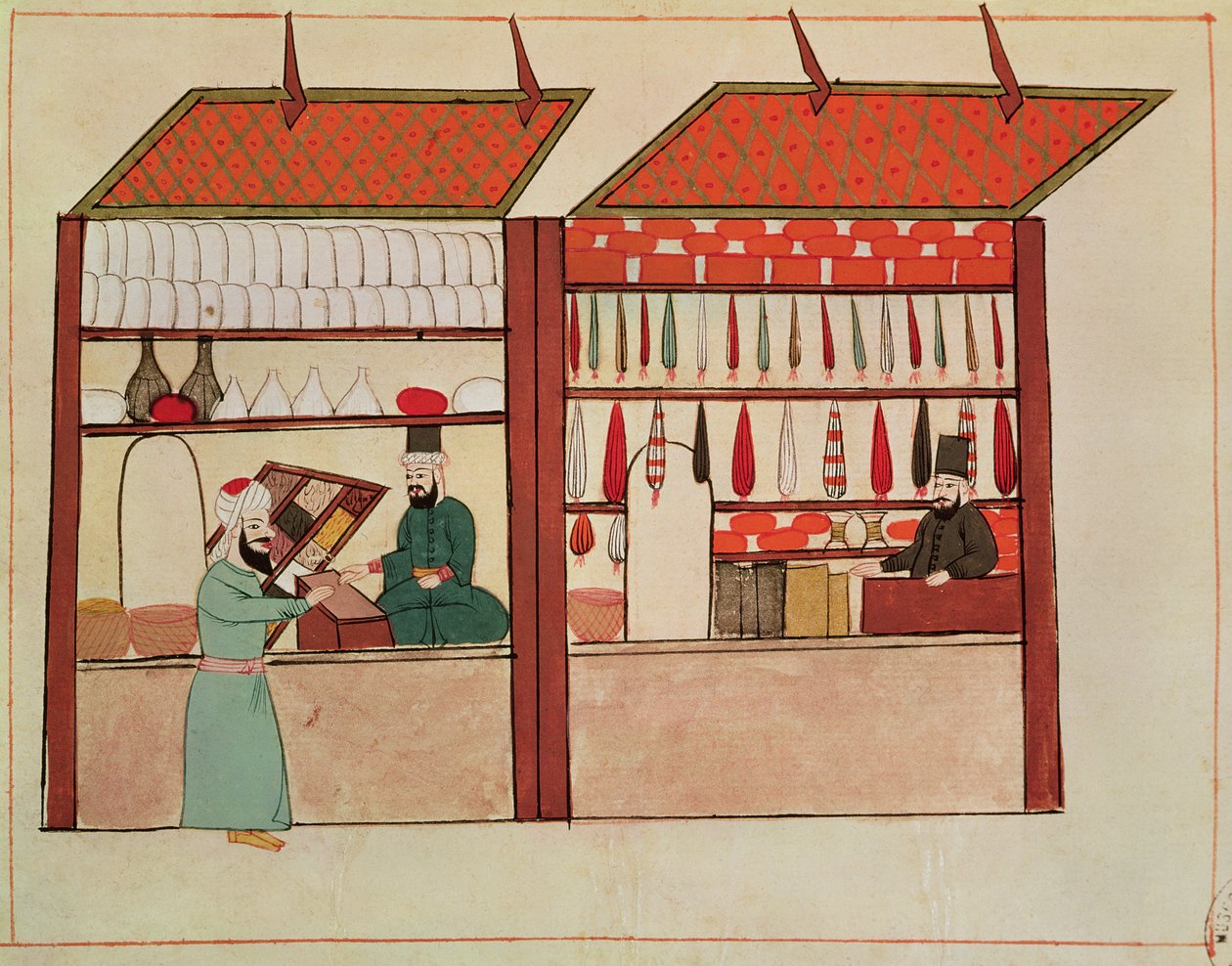 Ms 1671 A異なる商品を売る店、c.1580 作： イスラム学校