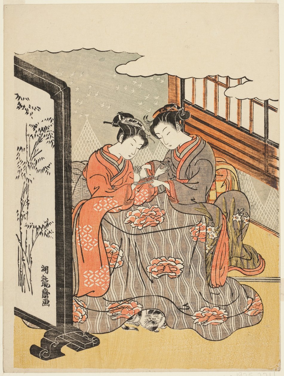 猫のゆりかごで遊ぶ二人の若い女性 作： Is田流彩