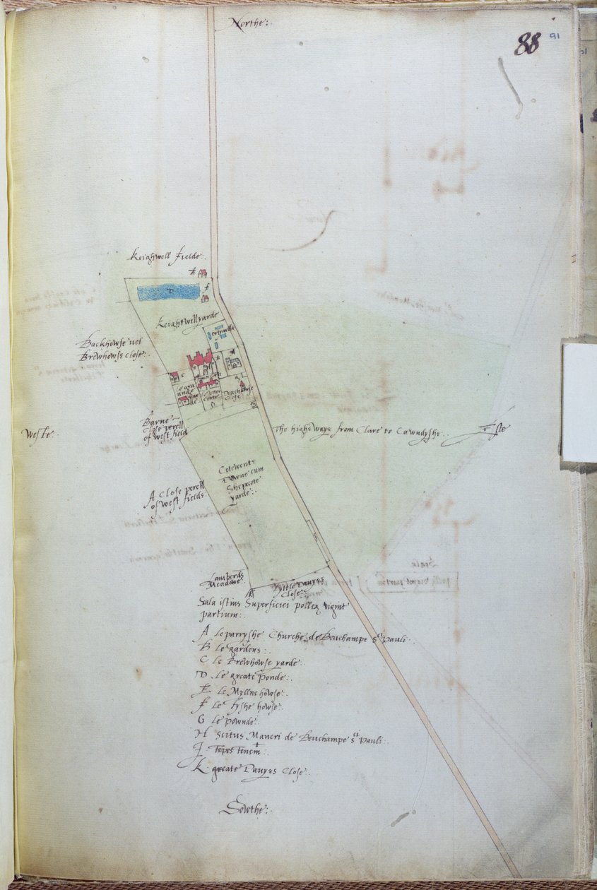 Ms 255171 fol.88ベルシャンセントポールの村の地図、1576ペンとインク、紙にトイレ 作： イスラエル・エイミース