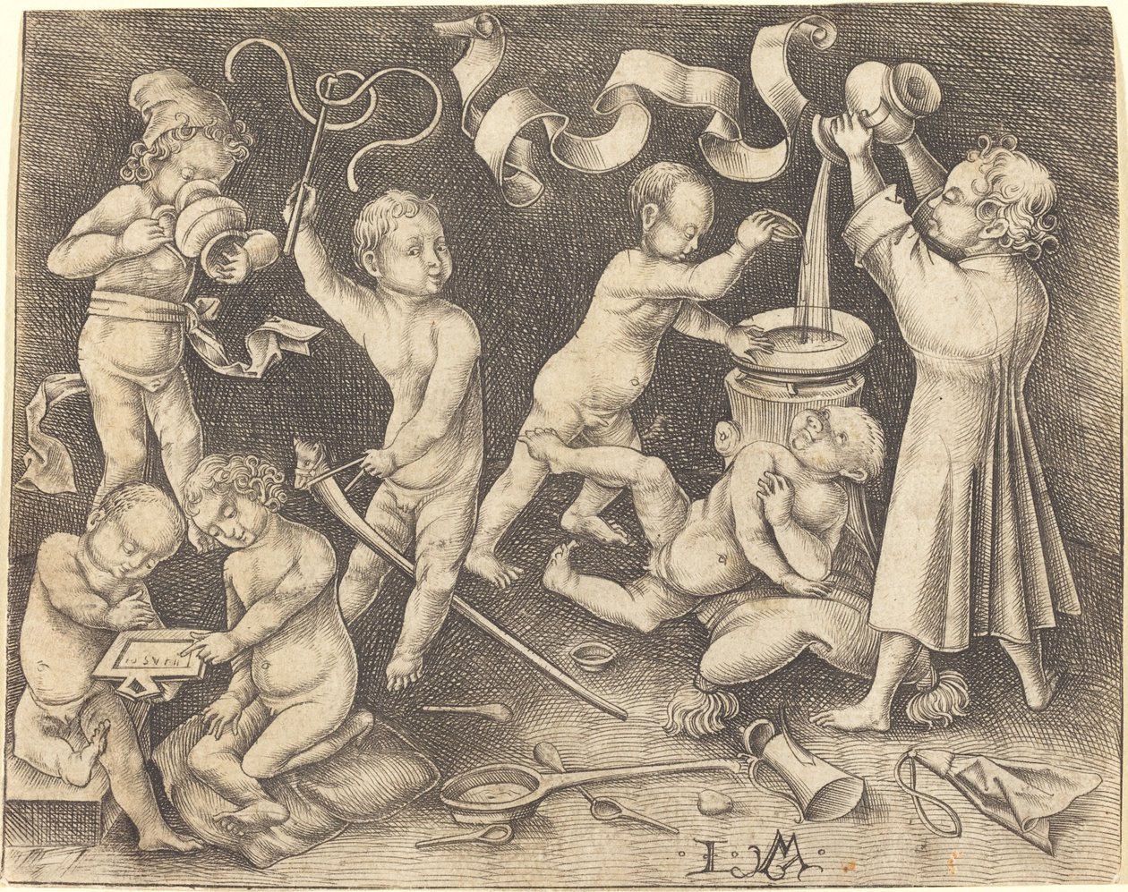 遊んでいる7人の子供、c。 1490年。 作： イスラエル・ファン・メッケネム