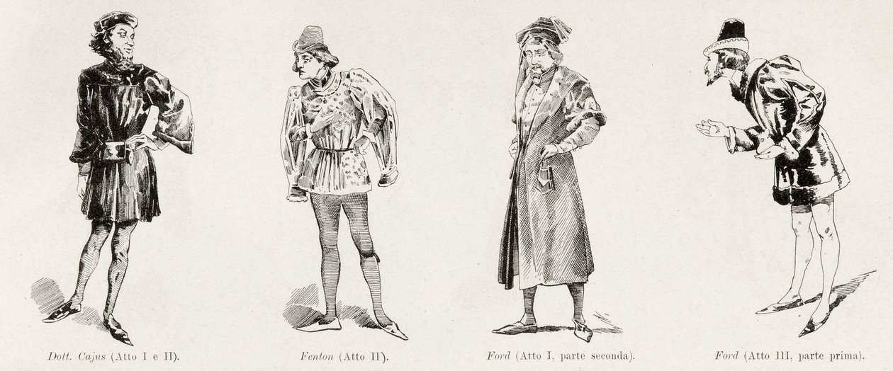 1893年2月19日XX、N。8、N. 8、LIllustrazione Italianaからのヴェルディ作のオペラFalstaffの衣装 作： イタリア語学校