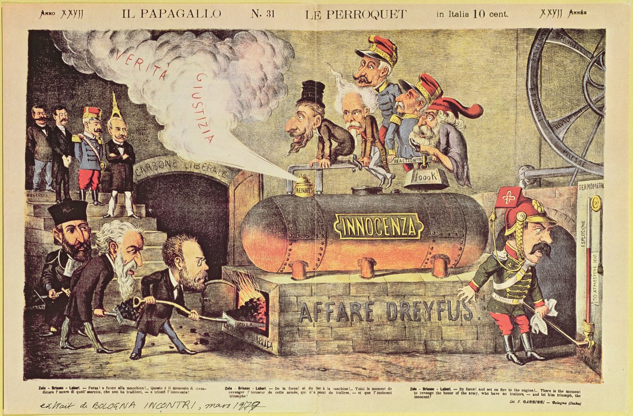 ドレイファス事件、1894年12月22日、「ルペロケ」（Il Pappagallo）からのイタリアの風刺漫画、第31号、1899年8月 作： イタリア語学校