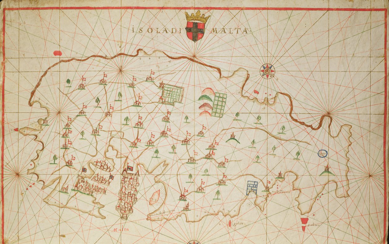 マルタ島、航海地図から、1646年（ベラムにインク）（330943も参照） 作： イタリア語学校