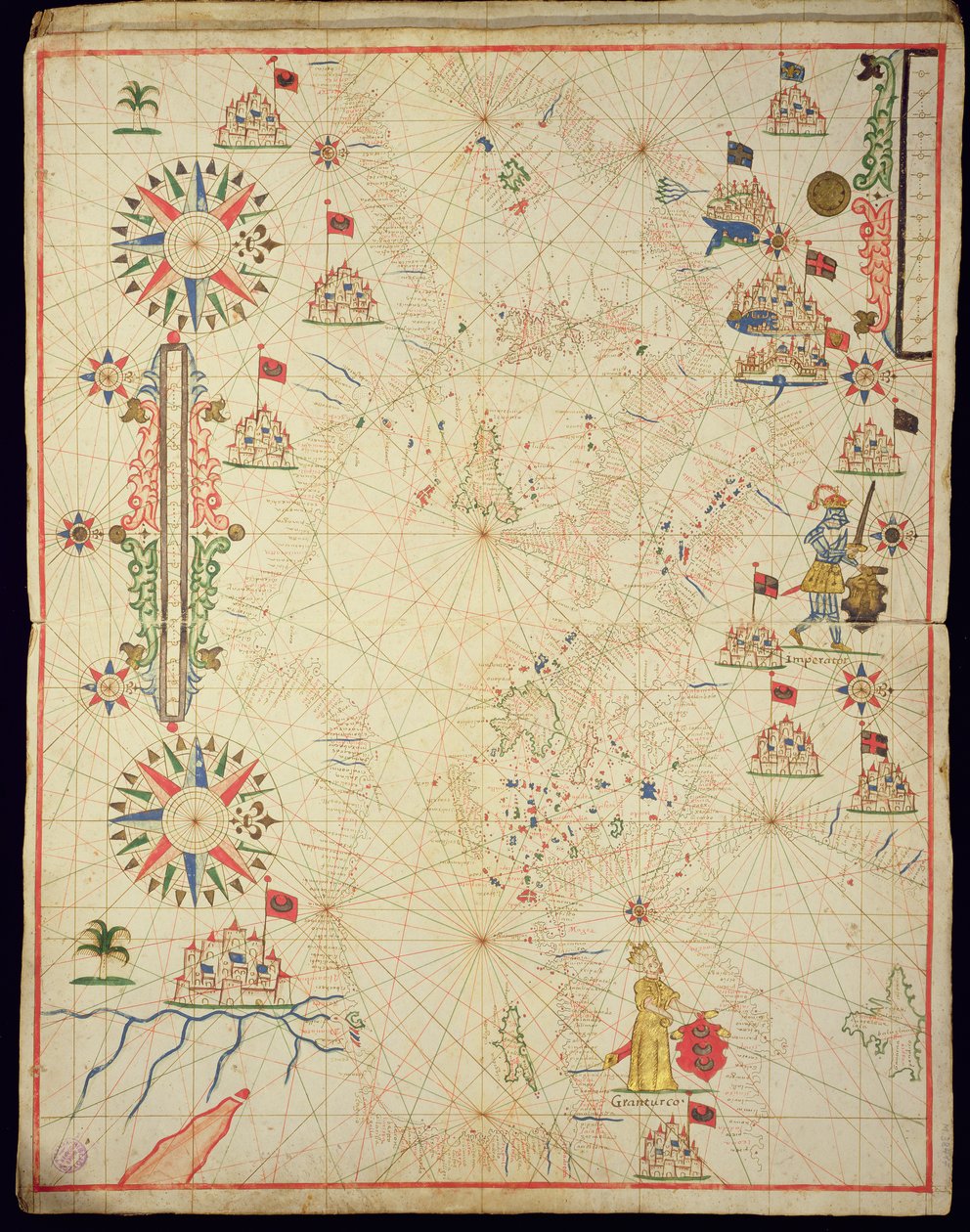 1646年の海図からの地中海盆地（ベラムのインク）（330937〜330938も参照） 作： イタリア語学校