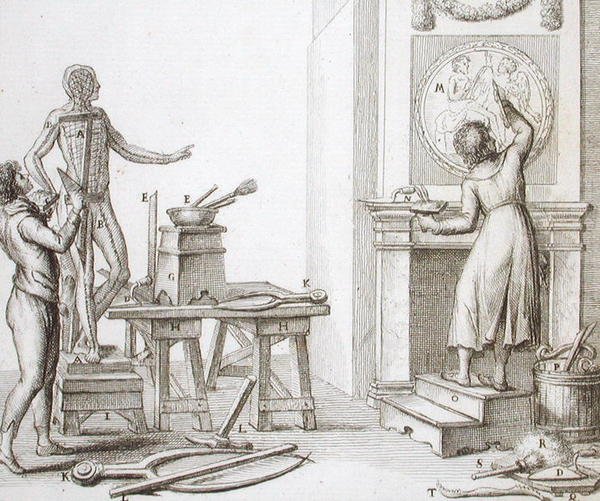彫刻家のスタジオ、1800年頃（彫刻） 作： イタリア語学校