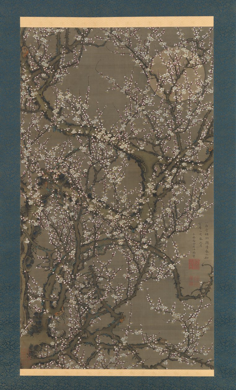 白梅の花と月 作： 伊藤若chu