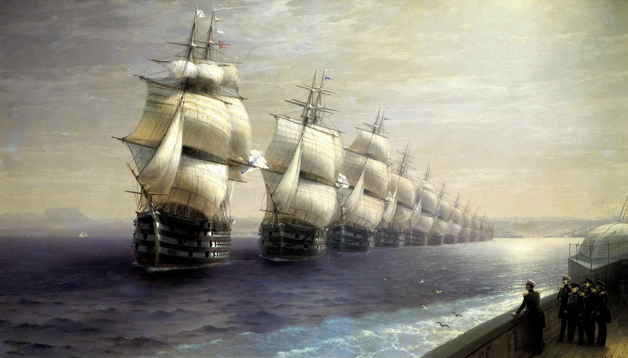 1849年の黒海艦隊のパレード、1886 作： イワン・コンスタンティノヴィッチ・アイバゾフスキー