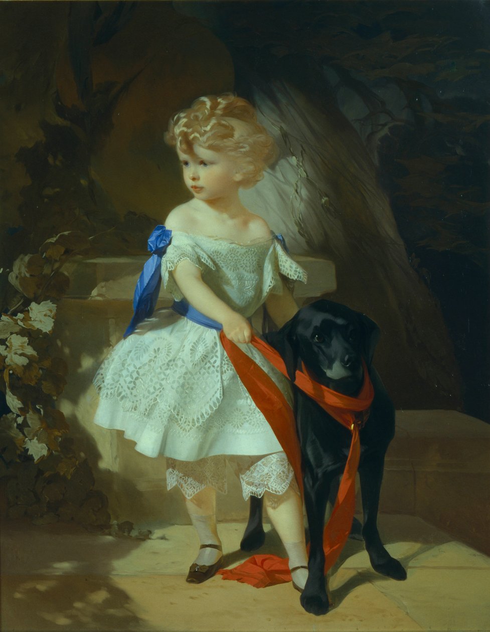犬を持つ少女、1860年代 作： イワン・コスミッチ・マカロフ