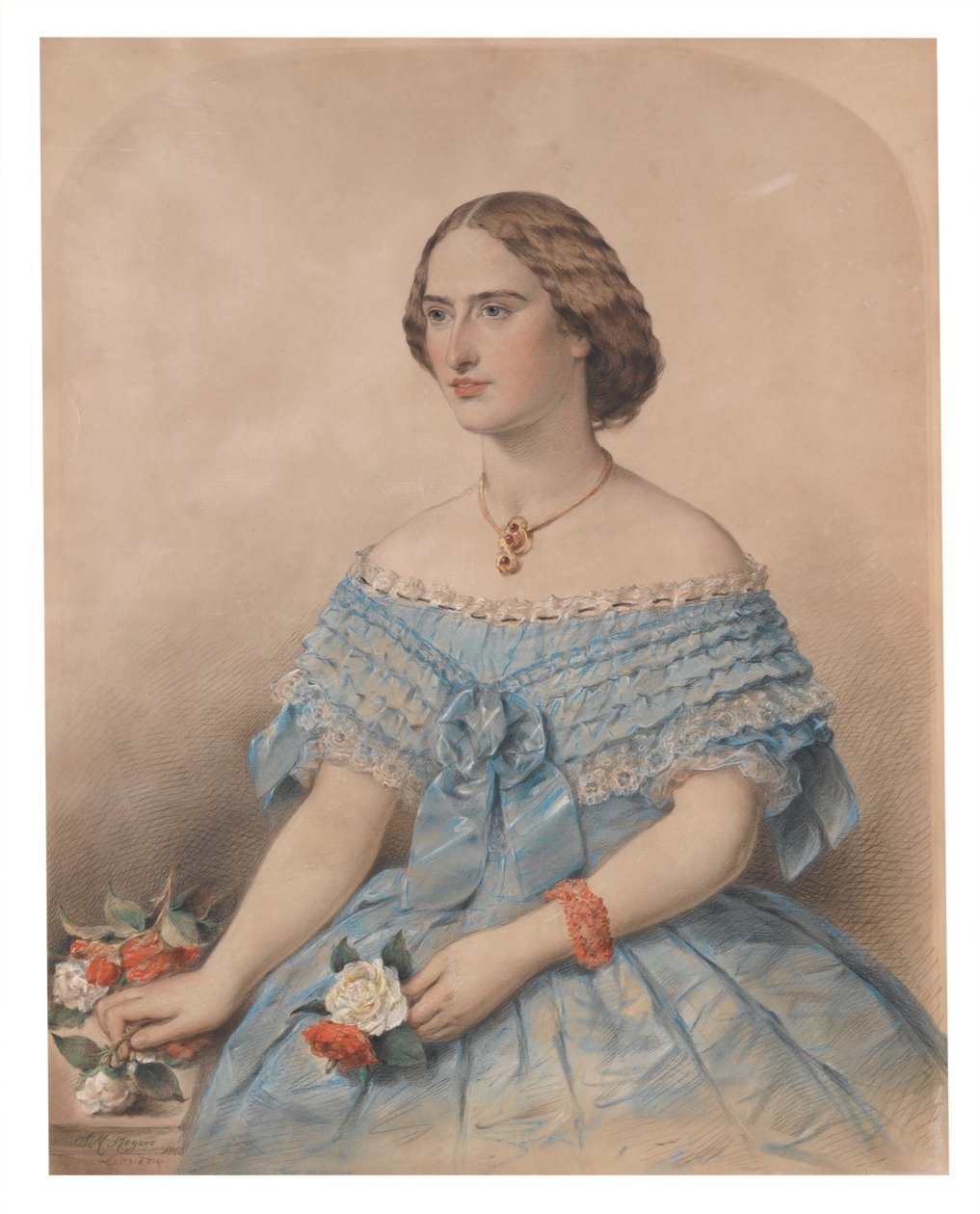 若い女性の肖像、ミス・フロー、1863（紙にパステル） 作： JMロジャース