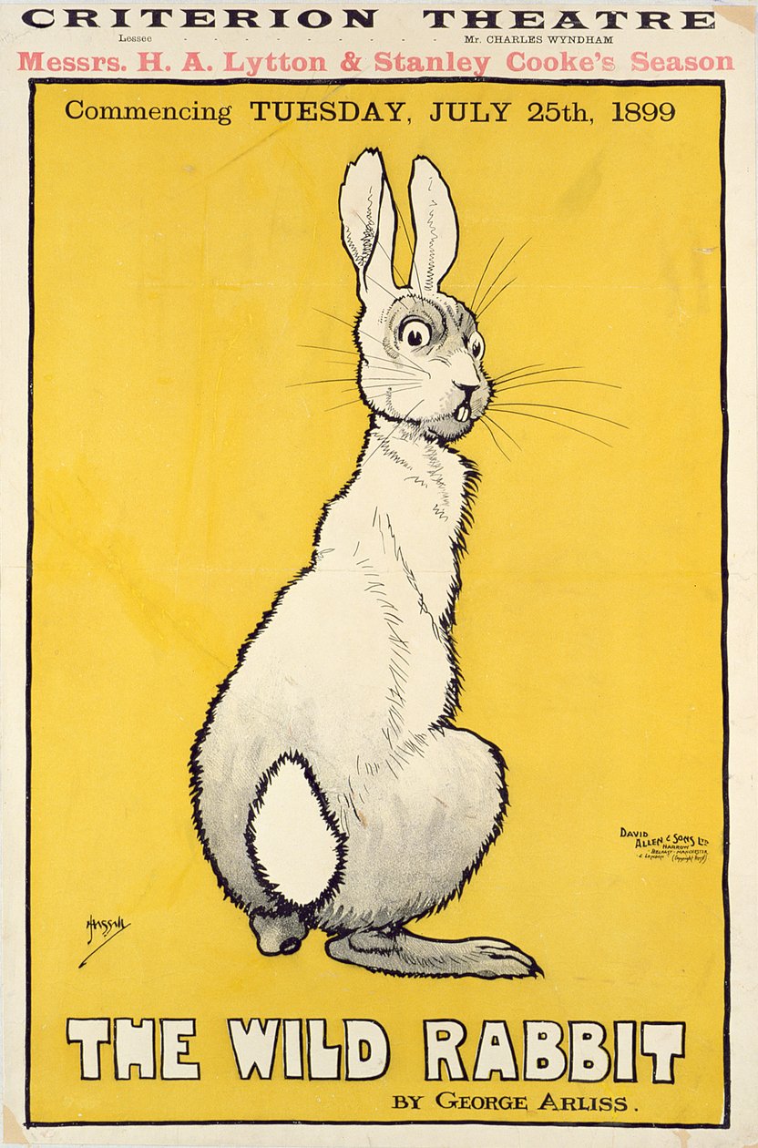 野生のウサギのポスター、1899年 作： J.ヒッシン