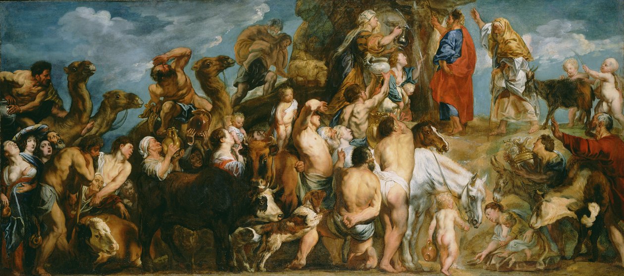 岩から水を打つモーセ、1645-50年頃 作： ジェイコブ・ヨルダーンス
