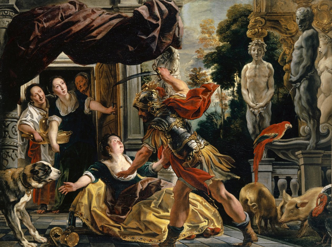 ユリシーズ、Circeを脅かす、c.1630-35 作： ジェイコブ・ヨルダーンス