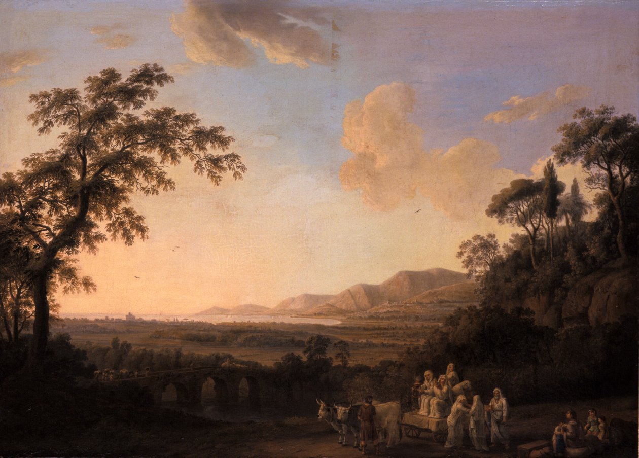 1782年の夕暮れの牧歌的な風景 作： ヤコブフィリップハッカート