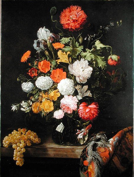 花とブドウの静物、1675年頃 作： ジェイコブ・ルーティウス