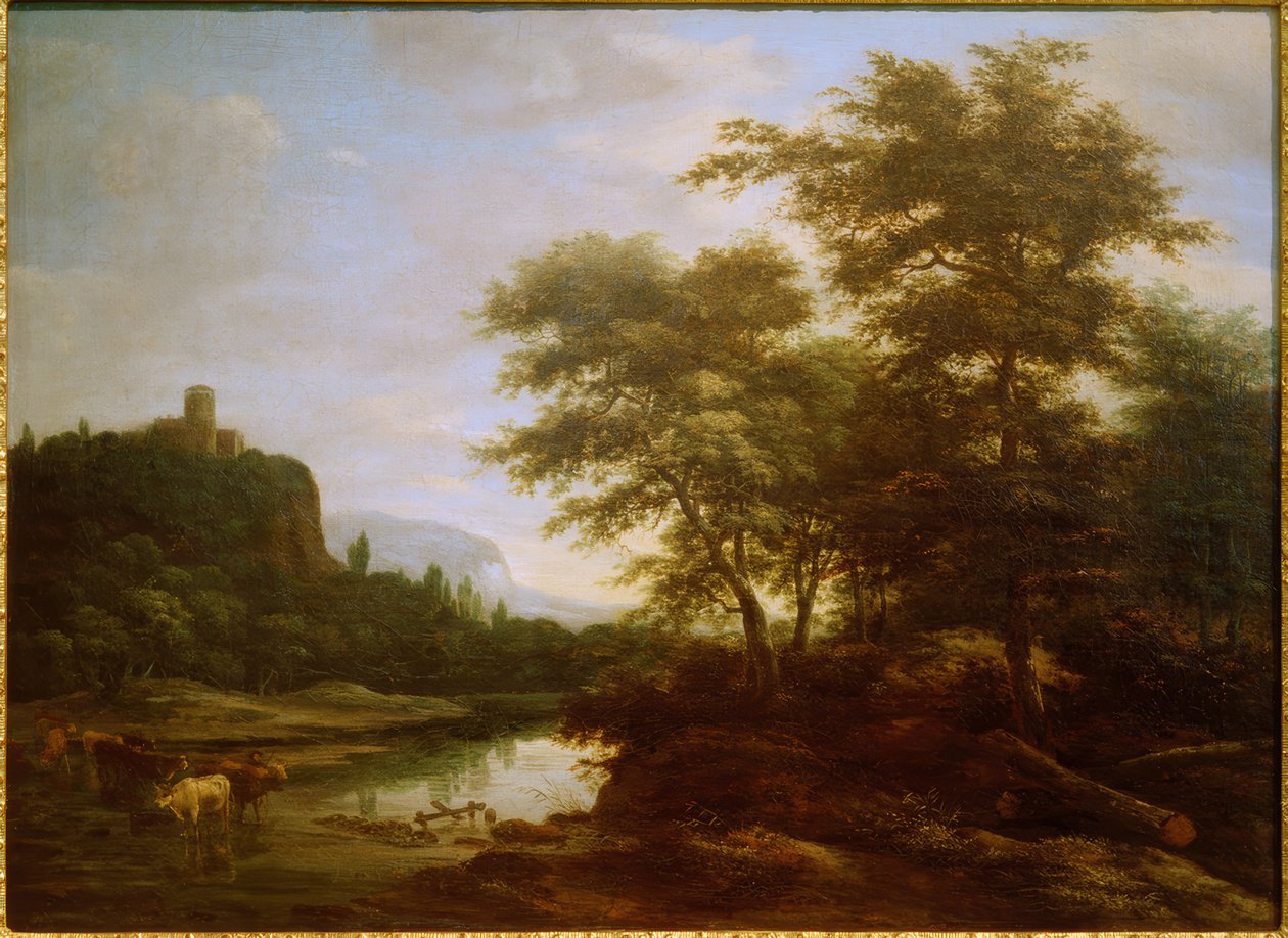 池に牛の群れがいる風景 作： Jacob Salomonsz van Ruysdael