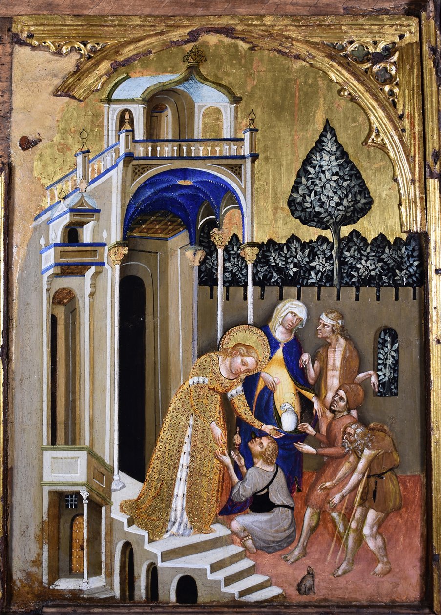 施しをするルシア、1410年頃。 作： ヤコベロデルフィオーレ。