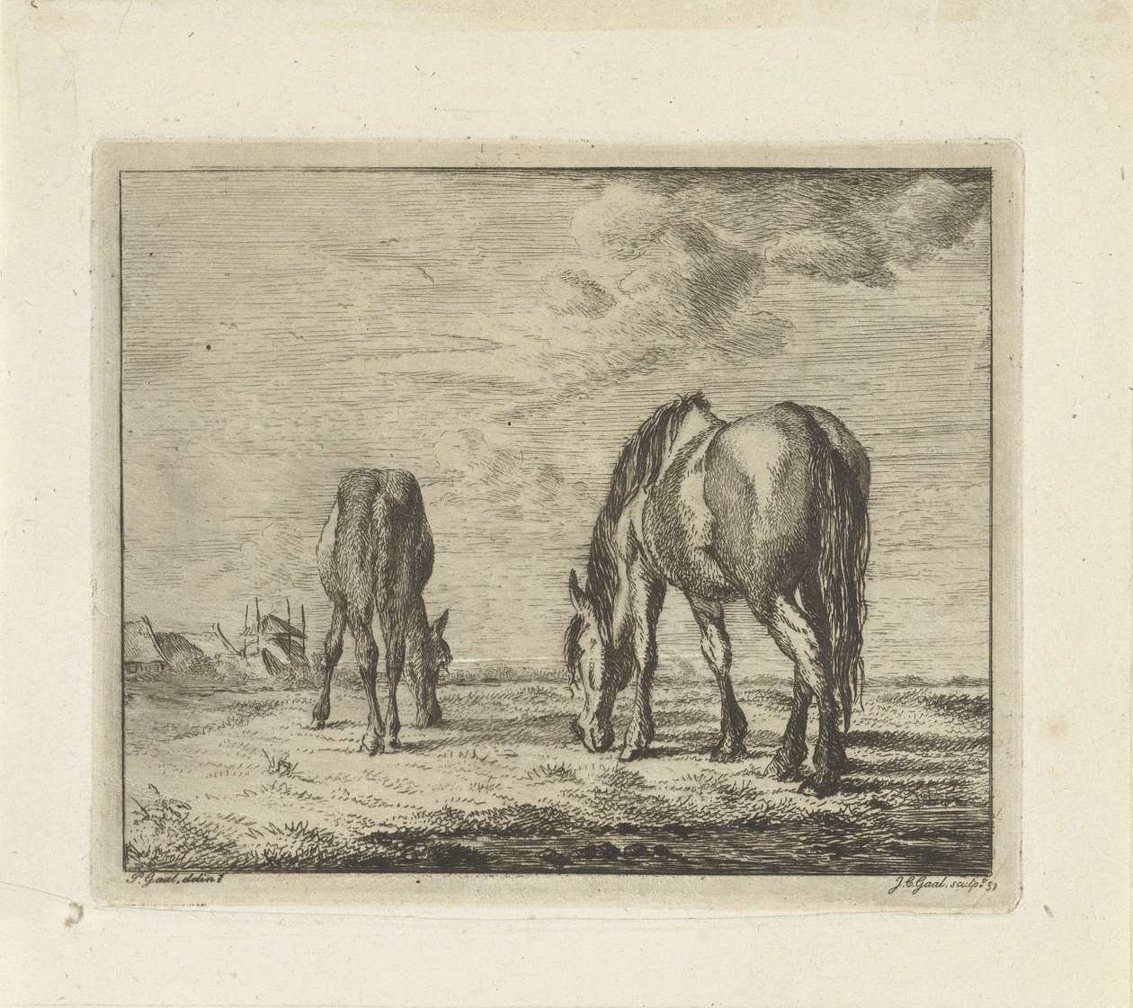 2 頭の放牧馬 作： Jacobus Cornelis Gaal