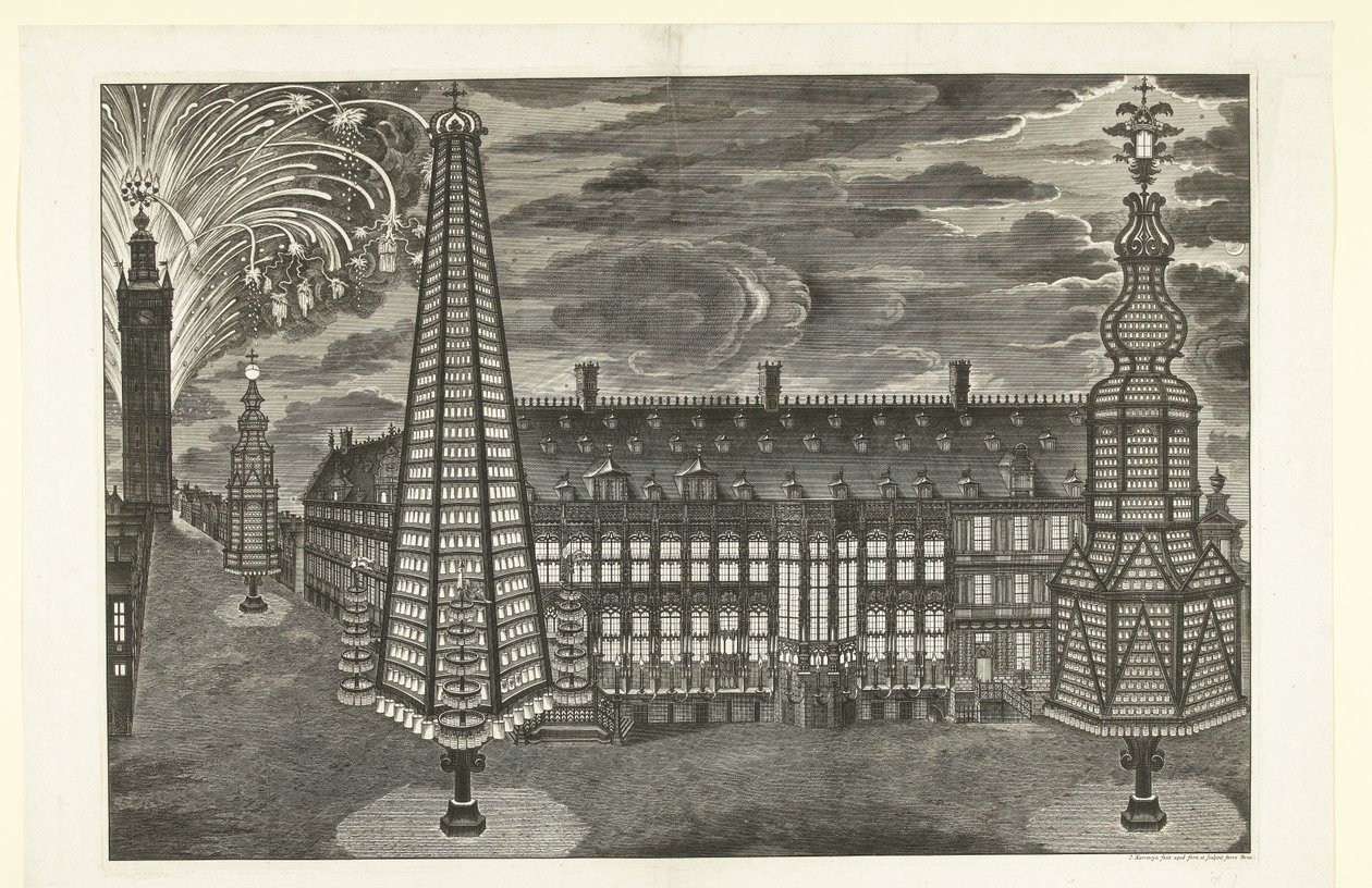 ゲントのイルミネーションと花火、1717年 作： Jacobus Harrewijn