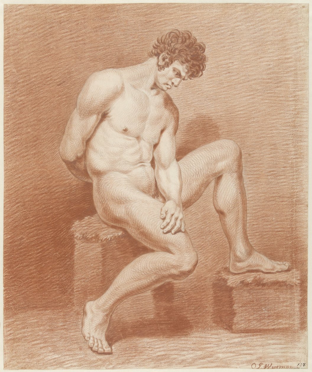 右向きの男性ヌード着席 作： Jacobus Wijsman