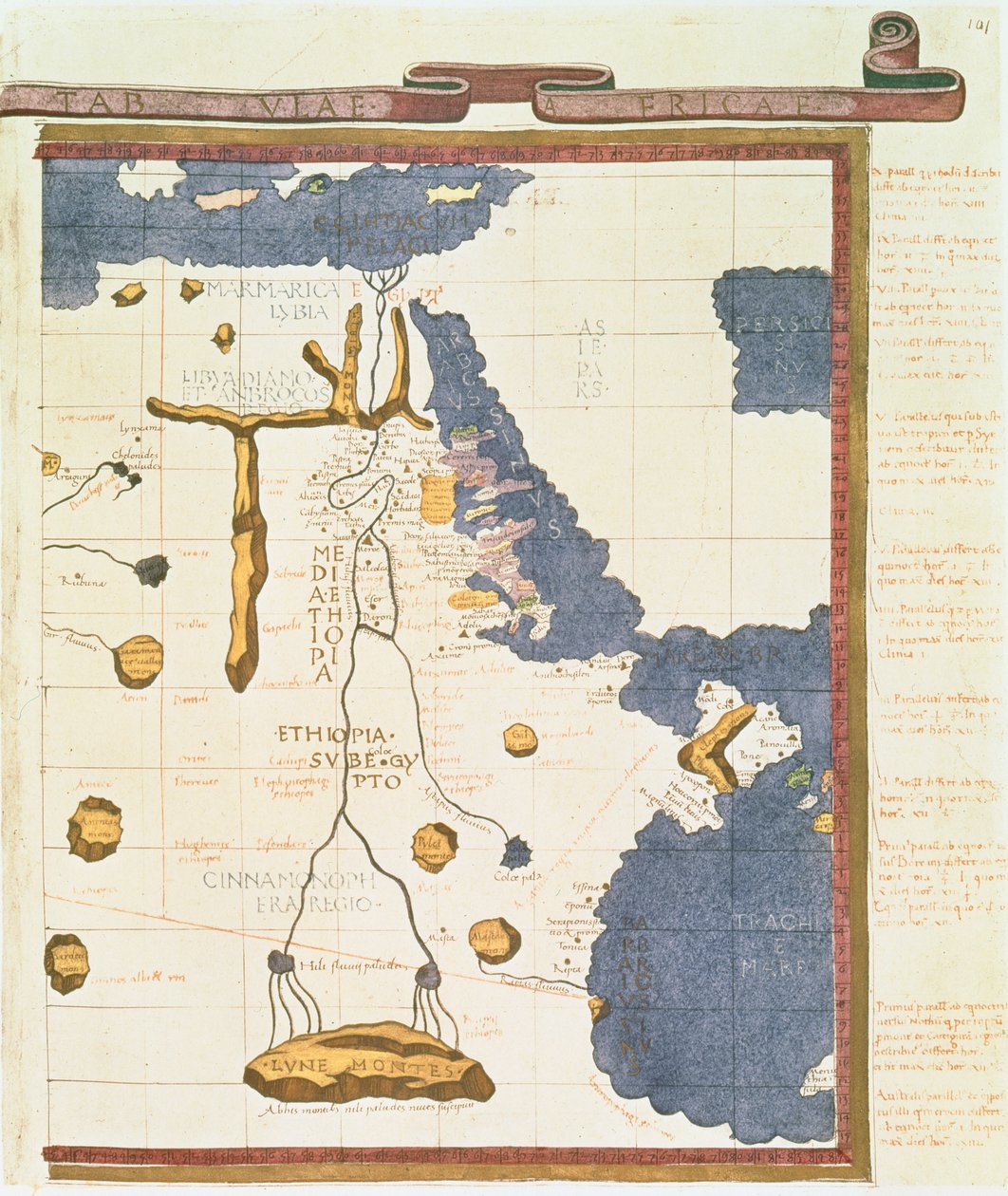 プトレマイオスの写本、1470年頃のエジプトからエチオピアへの地図。 作： ヤコポ・ダンジョロ