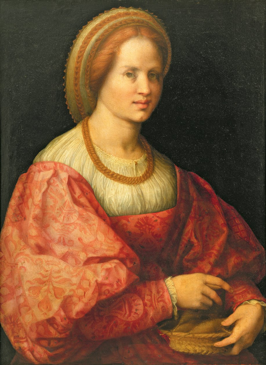 スピンドルのバスケットを持つ女性の肖像、1514年頃 作： ヤコポ・ポントルモ