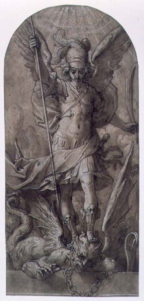 St.Michael（ブラウンインク＆ブラウンウォッシュ 作： Jacopo（attr.to）Ligozzi