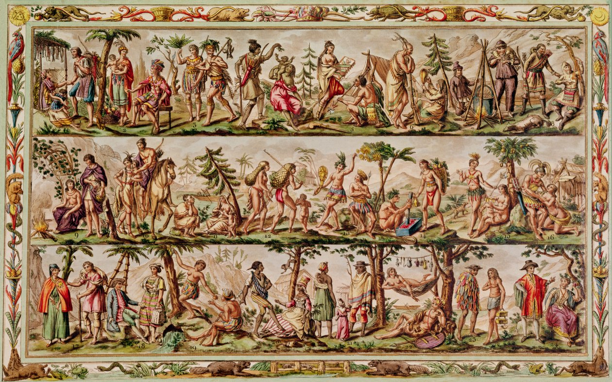 アメリカの主な人々、c.1798-99（カラー彫刻） 作： ジャック・グラッセ・ド・サンソヴール