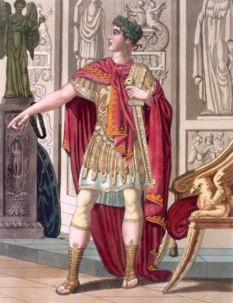 彼の皇帝の鎧とローブの若い皇帝、Labrousseによって彫刻された「L&39;Antique Rome」のイラスト、1796年に出版 作： ジャック・グラッセ・ド・サンソヴール