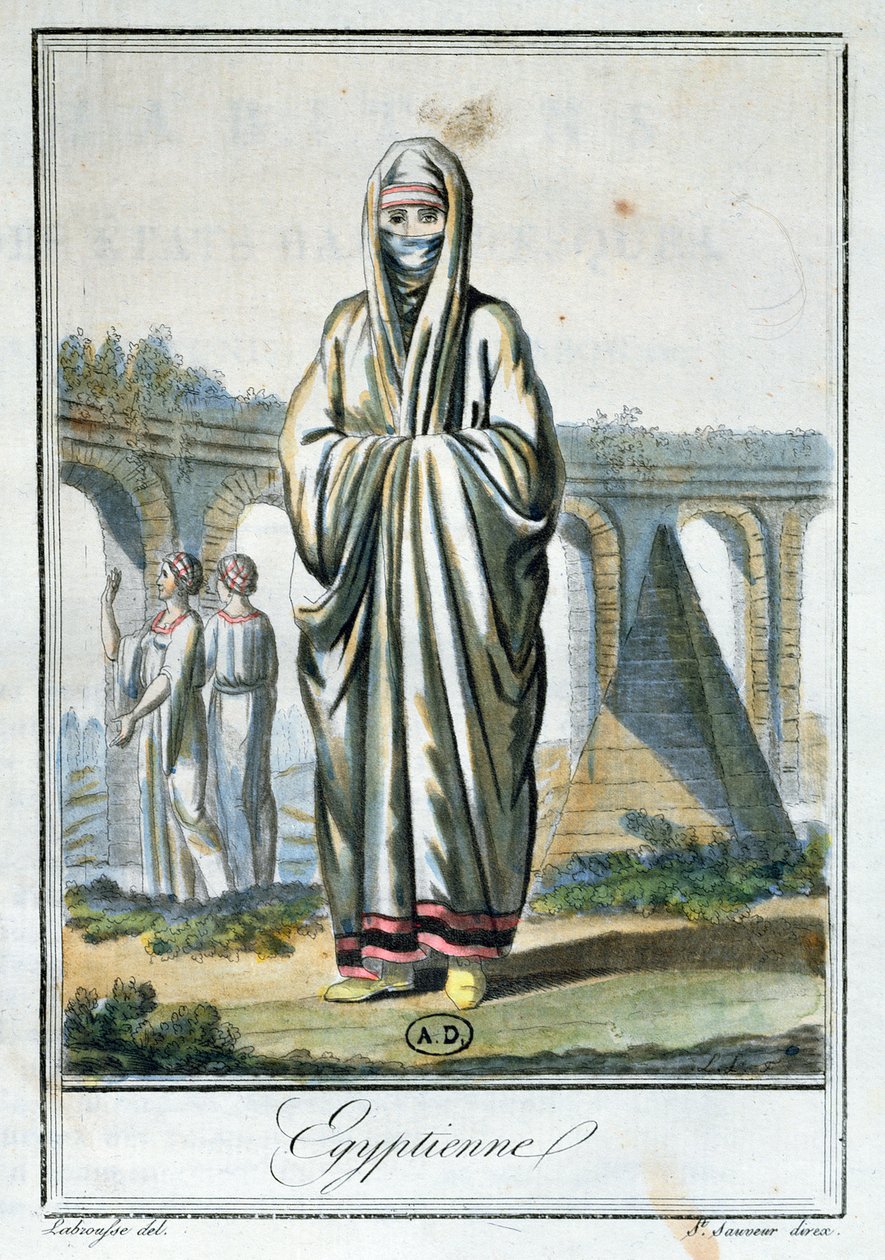 チャドルを着たエジプト人女性、「Encyclopedie des Voyages」のイラスト、パリで1796年に出版 作： ジャック・グラッセ・ド・サンソヴール