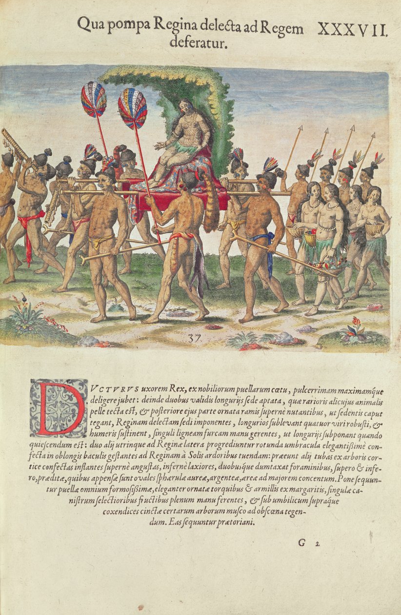 1591年フランクフルトで出版されたセオドア・ド・ブライ（1528-98）によって刻まれた「ブレビス・ナラティオ..」からの花嫁の首領 作： ジャック・ル・モイン