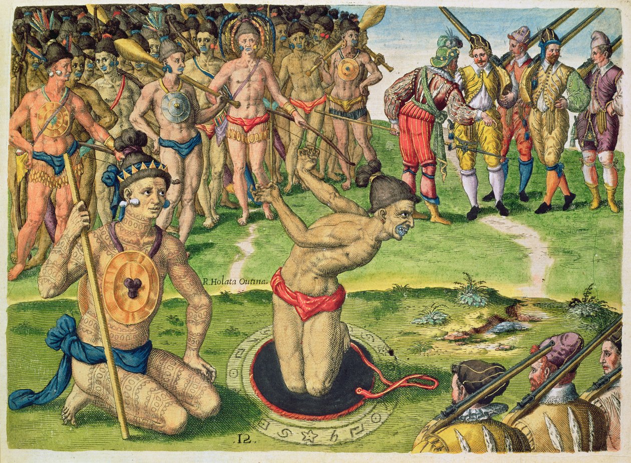 1591年フランクフルトで出版されたセオドア・ド・ブライ（1528-98）によって刻まれた「ブレビス・ナラティオ..」からの魔術師のコンサルティング 作： ジャック・ル・モイン