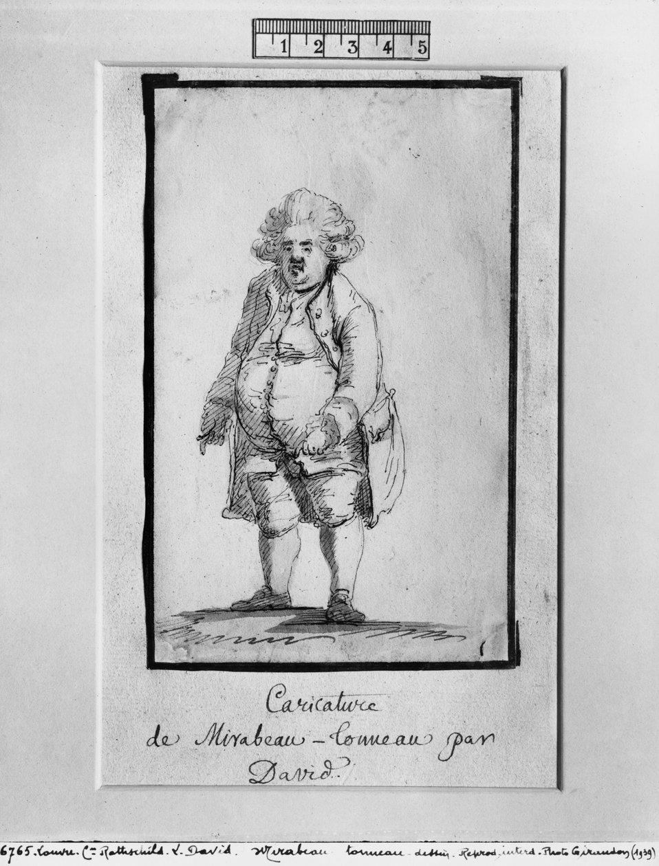 Andre Bonifaceの似顔絵、RiquetiのLouis、Mirabeauの子爵、Mirabeau-Tonneauの愛称（紙にペンと茶色のインクと灰色のウォッシュ） 作： ジャック・ルイス・デビッド