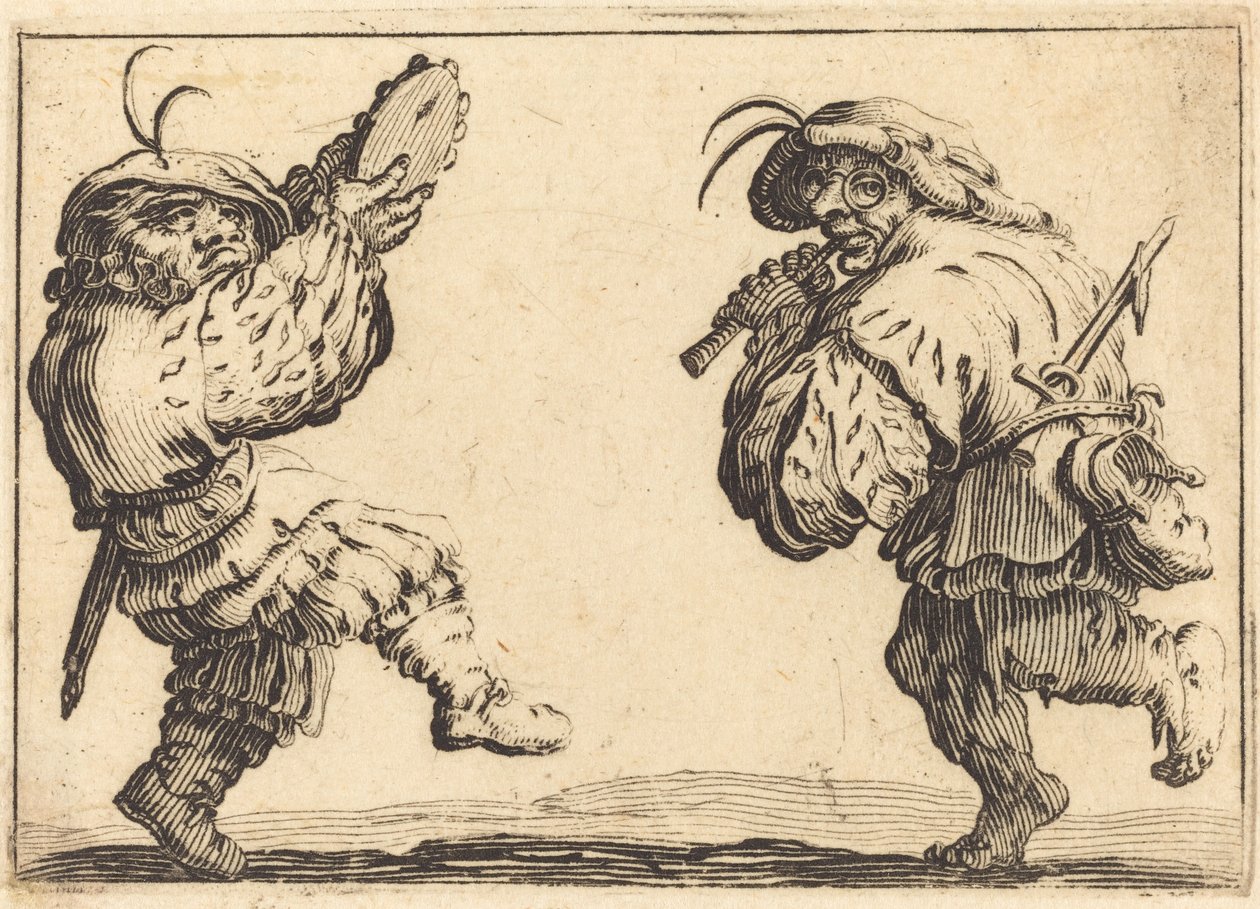 フルートとタンバリンを持つダンサー、c。 1617年。 作： ジャック・カロ