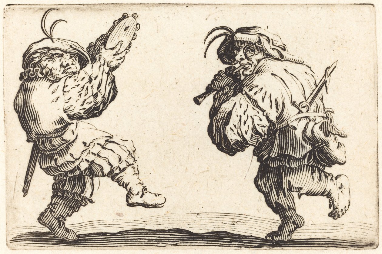 フルートとタンバリンを持つダンサー、c。 1622年。 作： ジャック・カロ