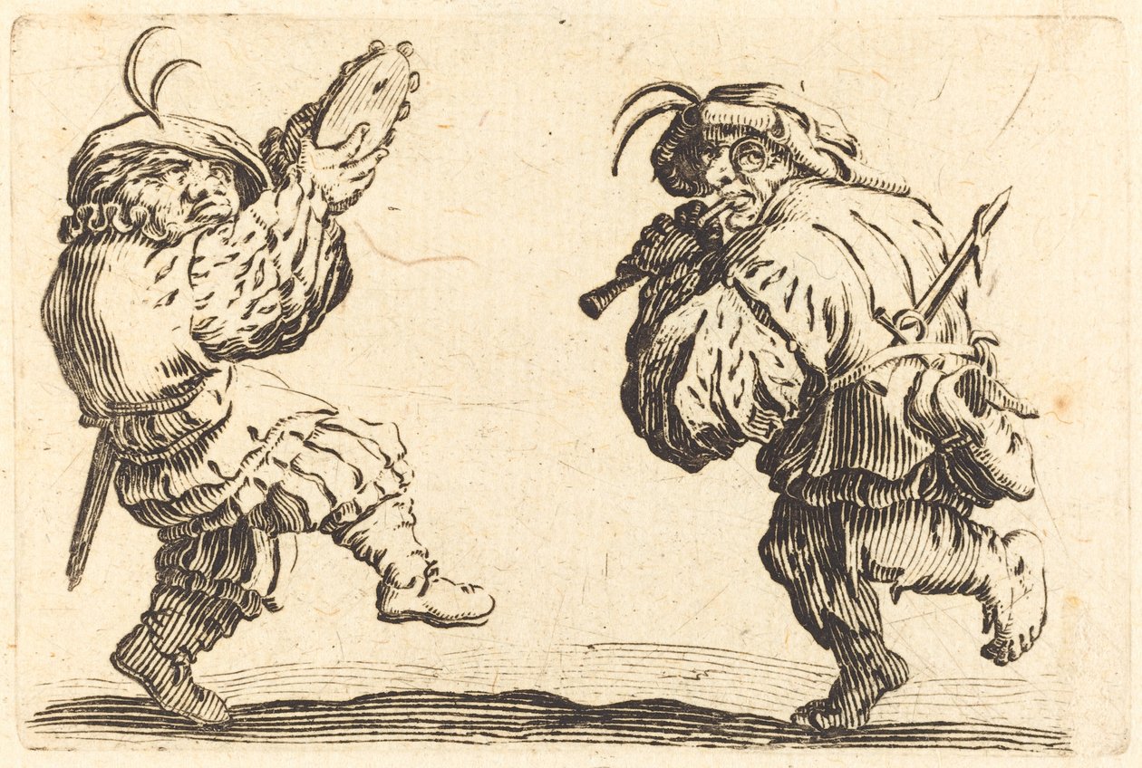 フルートとタンバリンを持つダンサー、c。 1622年。 作： ジャック・カロ