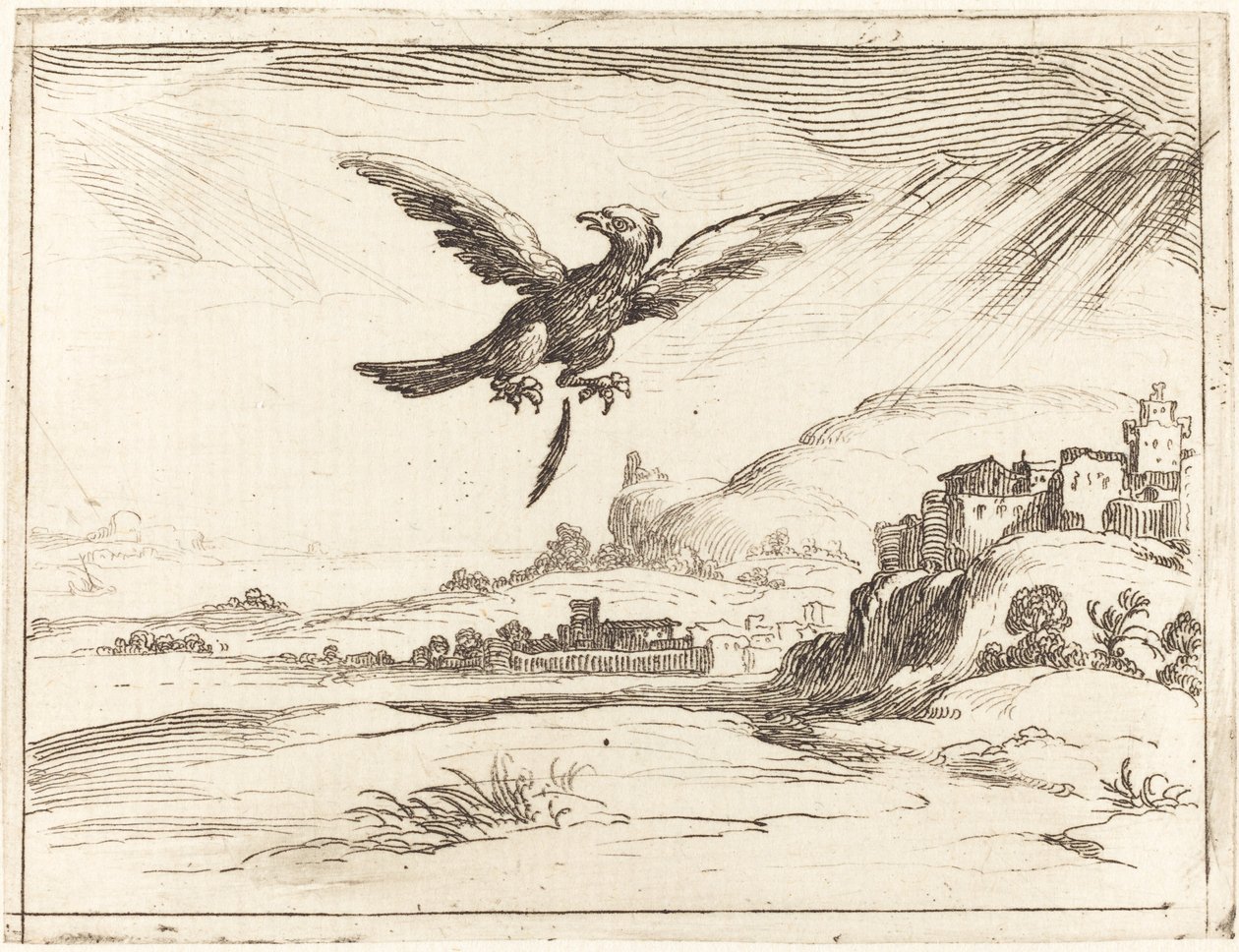 古い羽を失うワシ、1628年。 作： ジャック・カロ