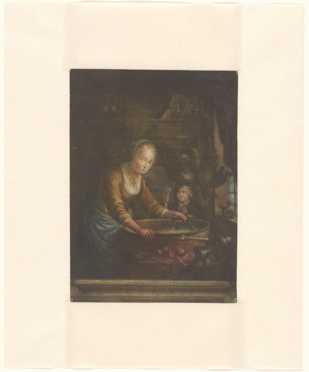 玉ねぎを切る若い女性 作： Jacques Fabien Gautier Dagoty（帰属）