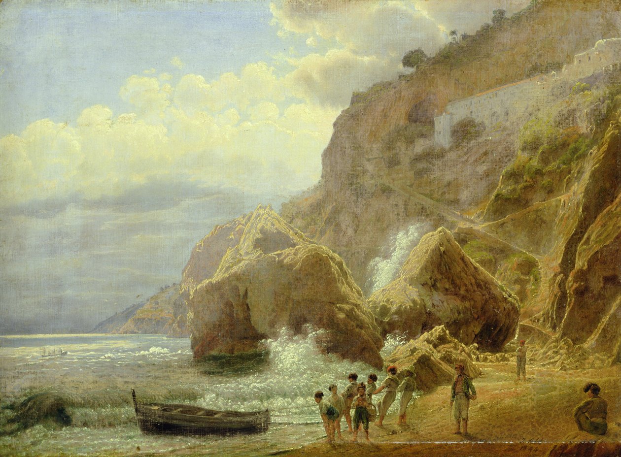 イタリア沿岸景観、1844年（キャンバスに油彩、紙に油彩） 作： ヤコブ・アルト