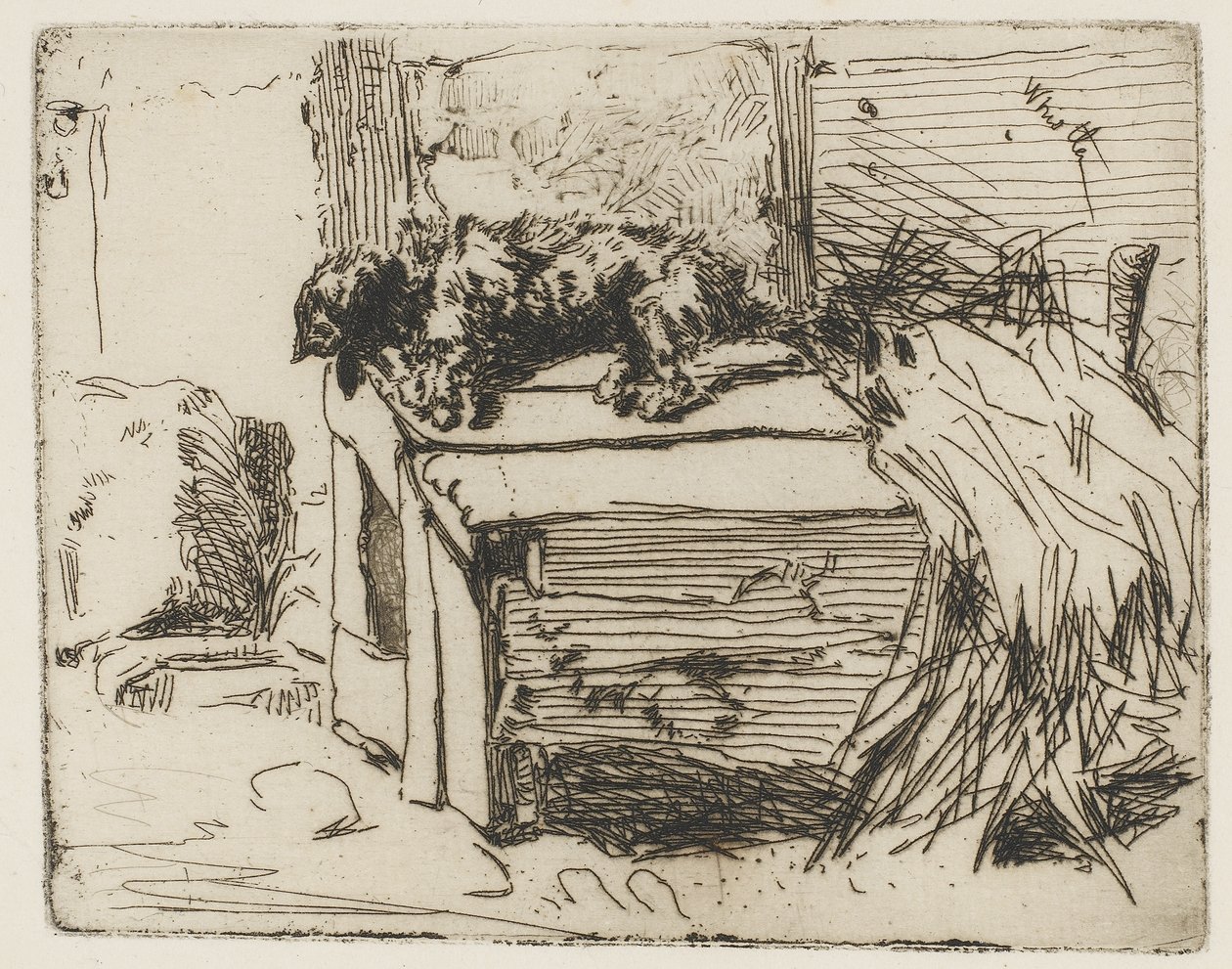 犬小屋、1858年（紙にエッチング） 作： ジェームズ・アボット・マクニール・ウィスラー